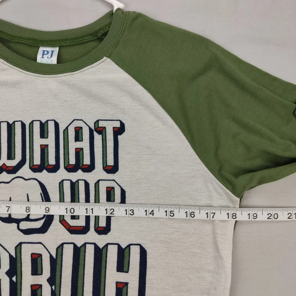 PJ Place Pajama Top Boys XXL 16 Green What Up Bruh‎ Raglan Long Sleeve Sleepwear